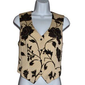 Barnes Vintage Embroidered Floral Vest Jacket Size Small Beige Brown Black